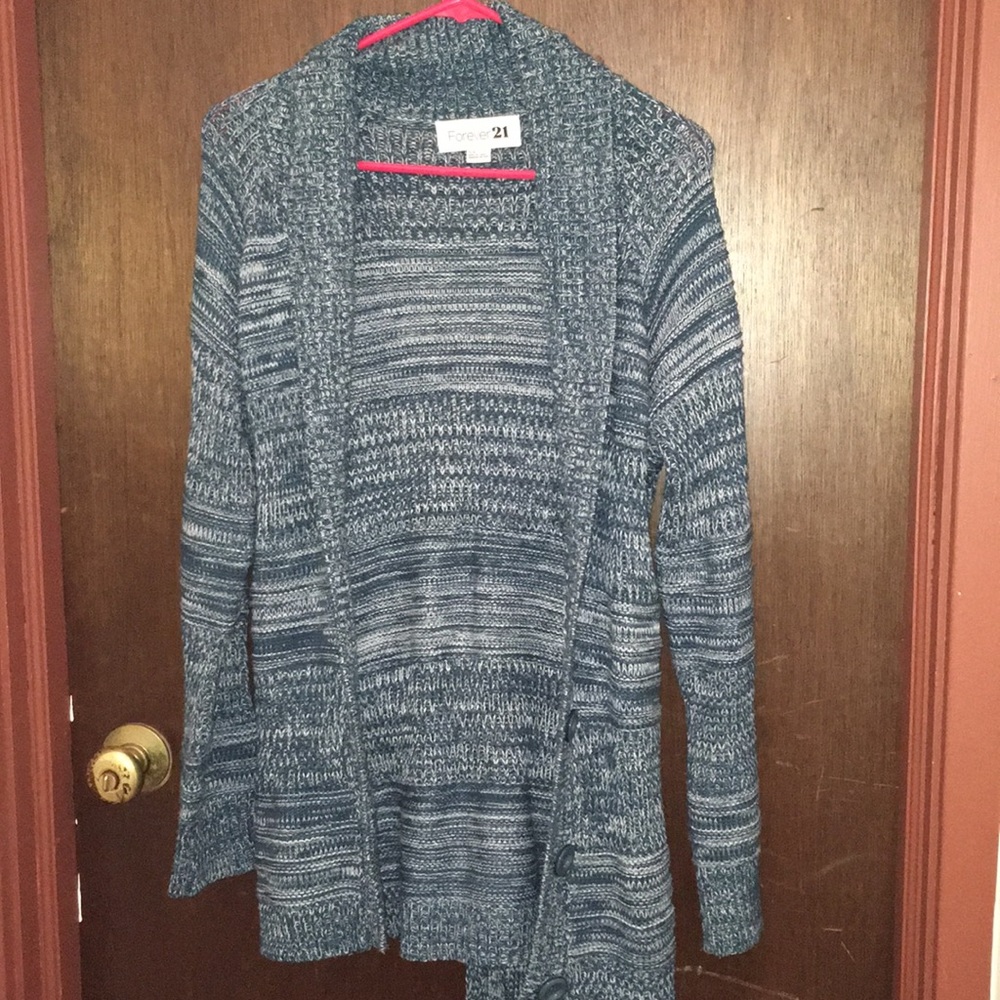 Teal cardigan with buttons and tie